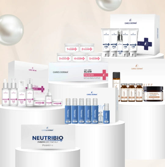 Kits Combo (Korean Glow medi-Facial kit, Hydra Facial Kit, Aha Bha Skin Brightening Facial Kit, Cares Derma Pro - Bio French Glow Medi Facial Kit, Nutri Bio Medi Facial Kit, Cares Derma Super White Treatment Kit) - Cares Derma